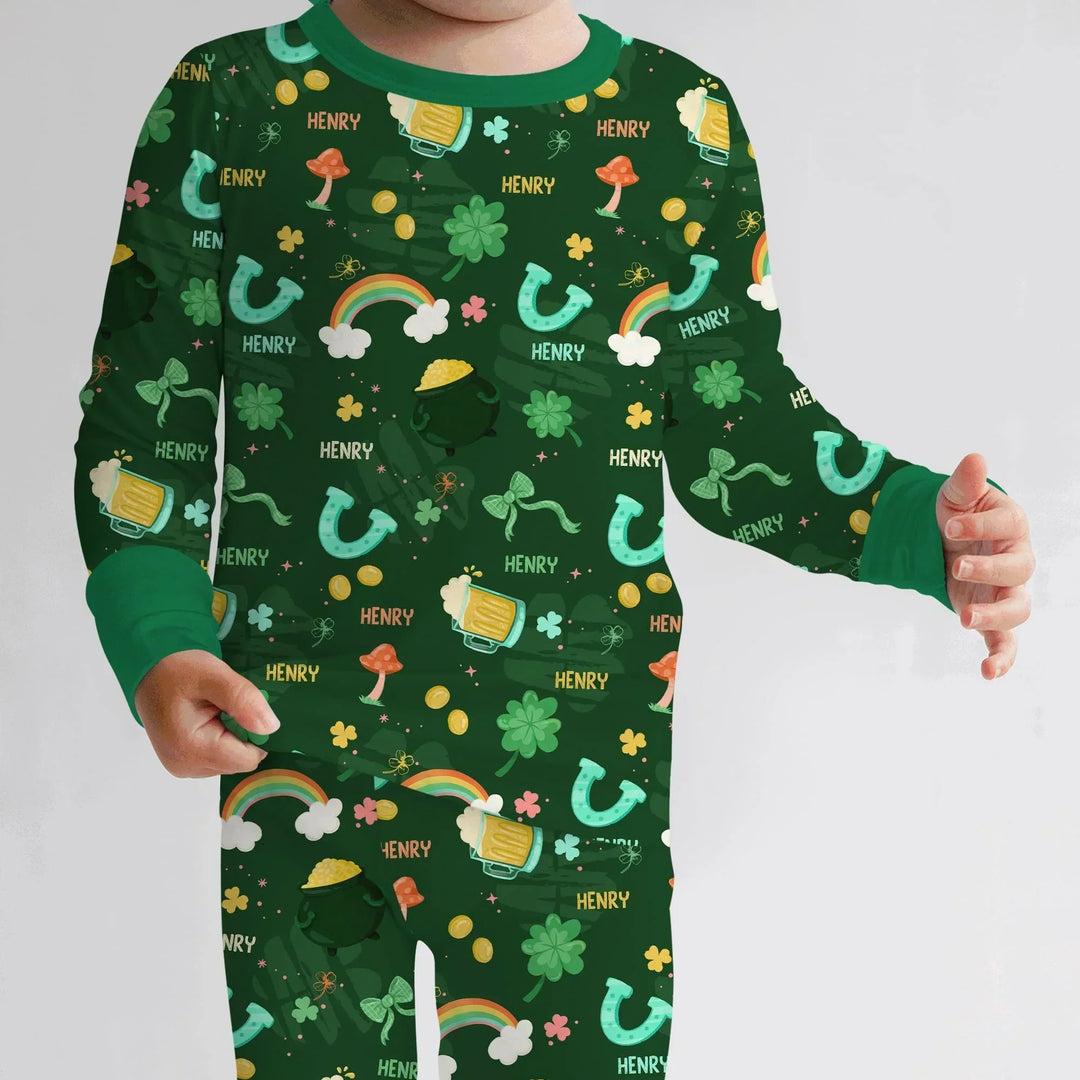 Custom Name Sprinkle Of Luck Bamboo Two Piece Long Sleeve Pajama Set