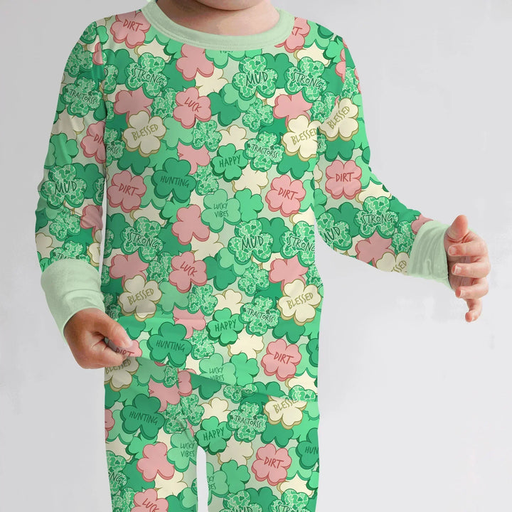 Lucky Vibes Shamrock Bamboo Two Piece Long Sleeve Pajama Set