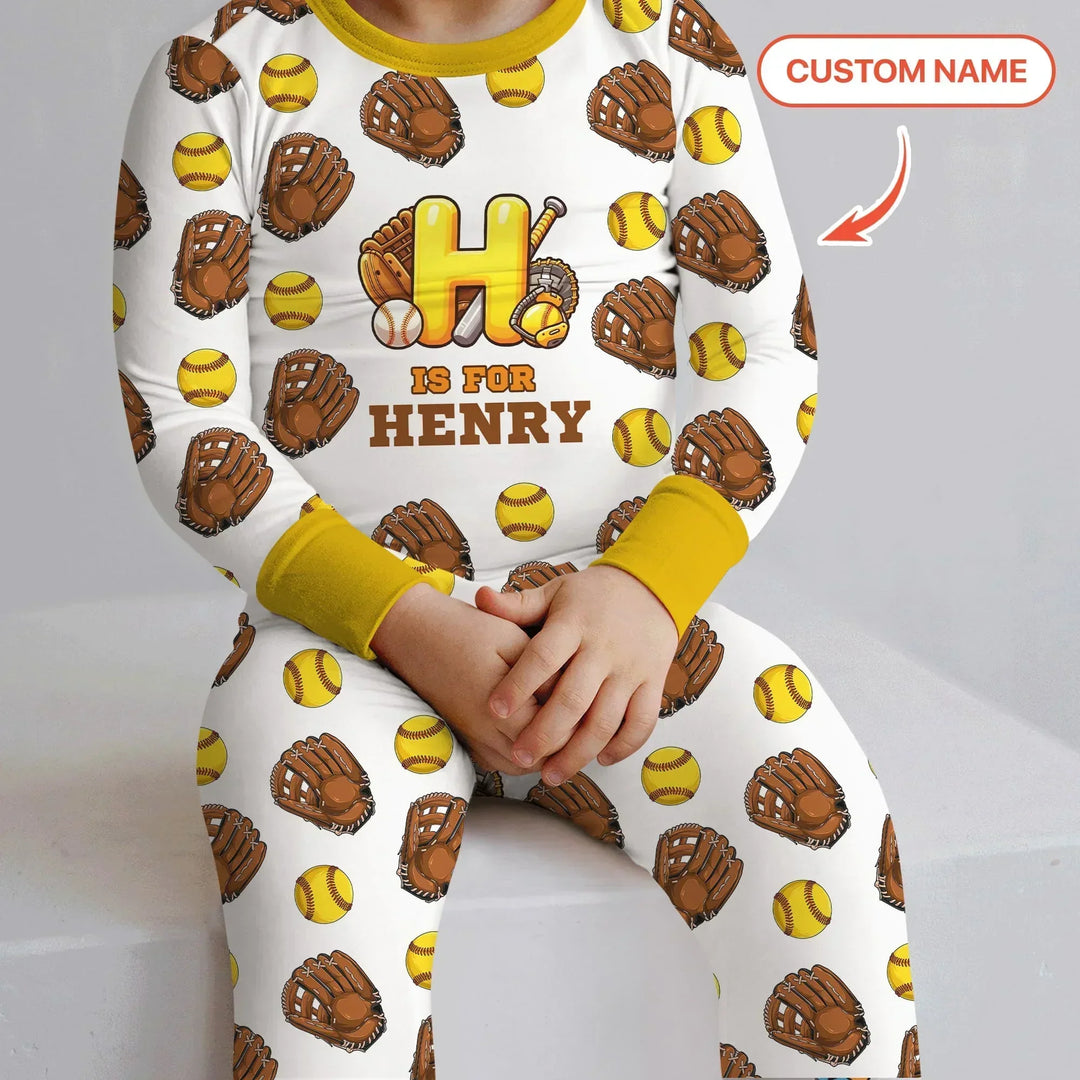 Softball Patterns Customized Bamboo Two Piece Long Sleeve Pajama Set