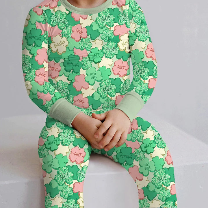 Lucky Vibes Shamrock Bamboo Two Piece Long Sleeve Pajama Set