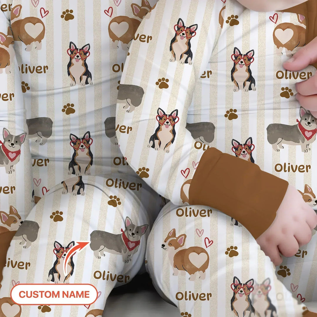 Custom Name Playful Corgis Family Matching Bamboo Convertible Zippy