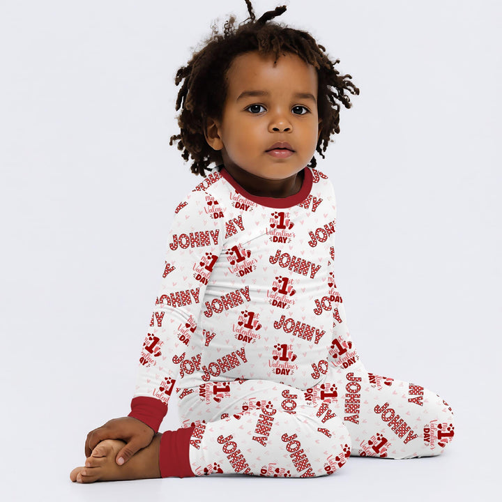Custom Name My 1st Valentine's Day Bamboo Two Piece Long Sleeve Pajama Set
