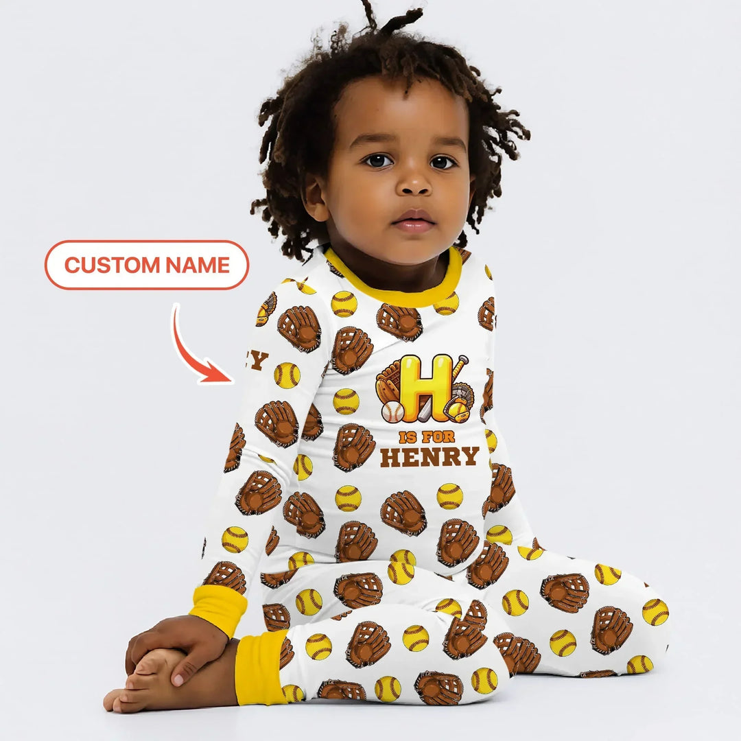 Softball Patterns Customized Bamboo Two Piece Long Sleeve Pajama Set