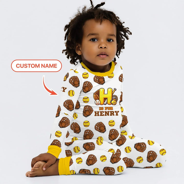 Softball Patterns Customized Bamboo Two Piece Long Sleeve Pajama Set
