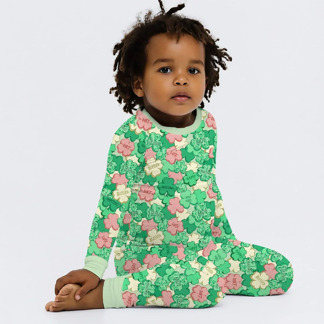 Lucky Vibes Shamrock Bamboo Two Piece Long Sleeve Pajama Set