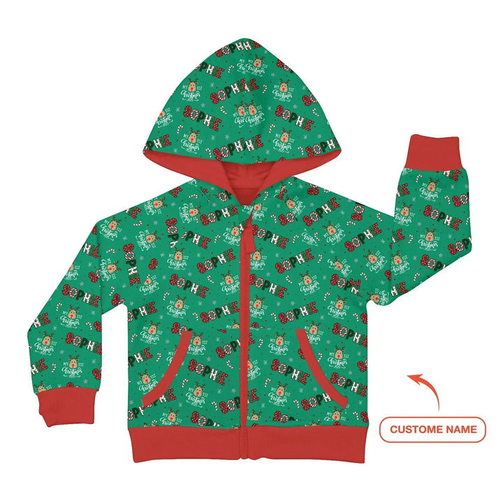 Custom Name "My First Christmas" Bamboo Zip Hoodie