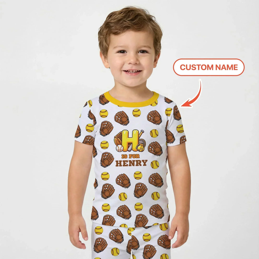 Softball Patterns Customized Bamboo Two Piece Short Sleeve Pajama Set