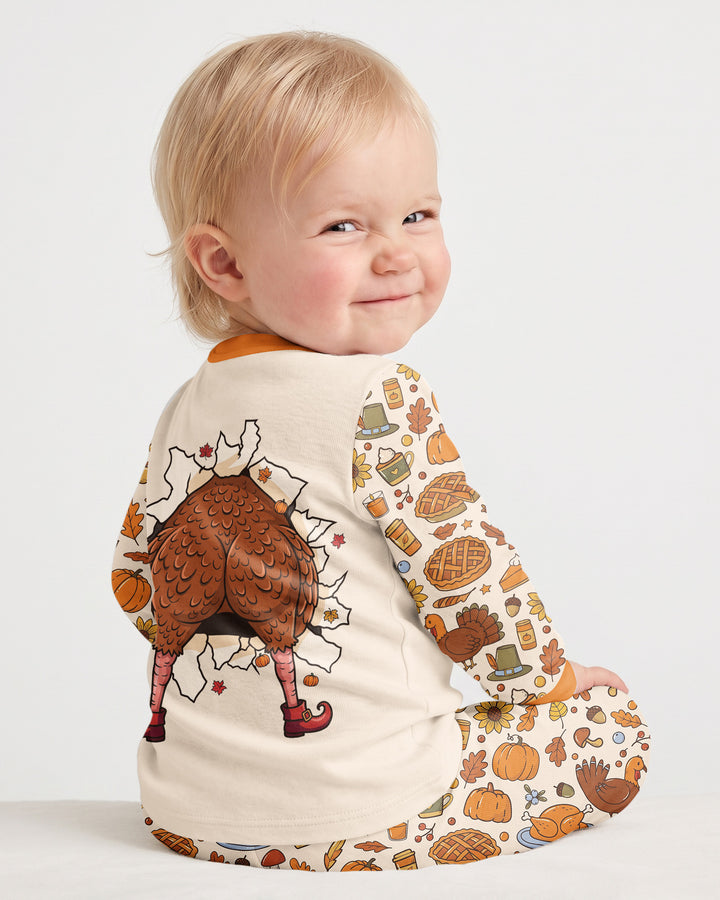 Funny Turkey on Thanksgiving Bamboo Two Piece Long Sleeve Pajama Set