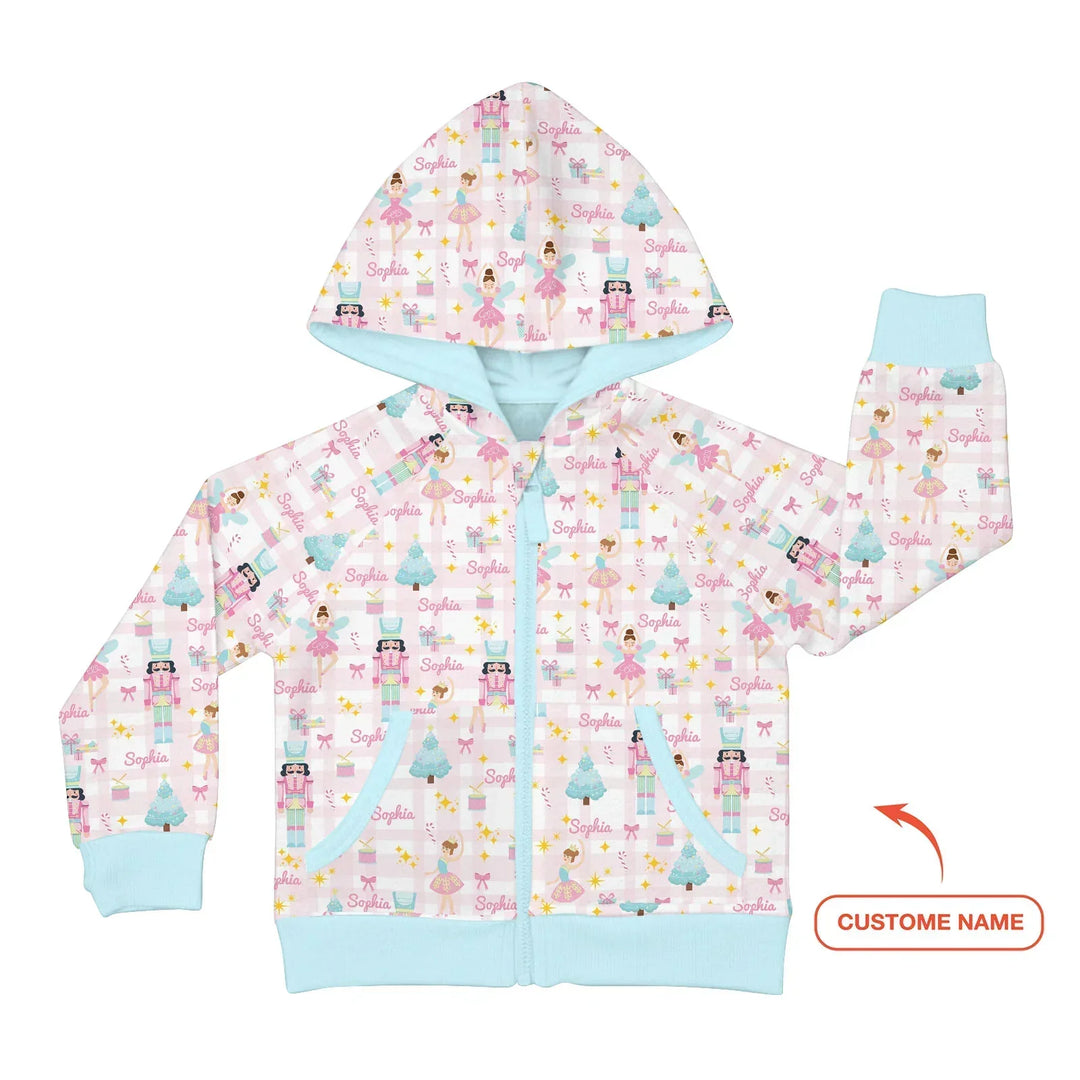 Nussknacker und Ballerinas mit individuellem Namen Bambus-Reißverschluss-Kapuzenpullover