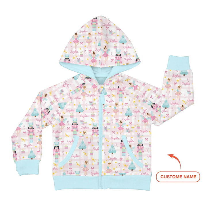 Nussknacker und Ballerinas mit individuellem Namen Bambus-Reißverschluss-Kapuzenpullover