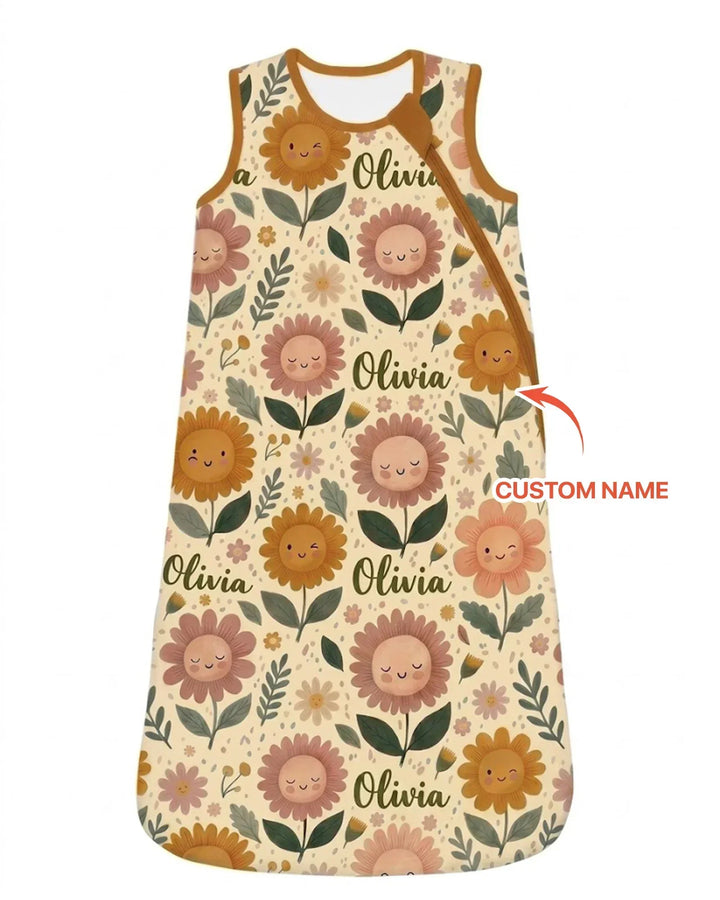 Custom Name Happy Baby Flower Bamboo Sleep Bag