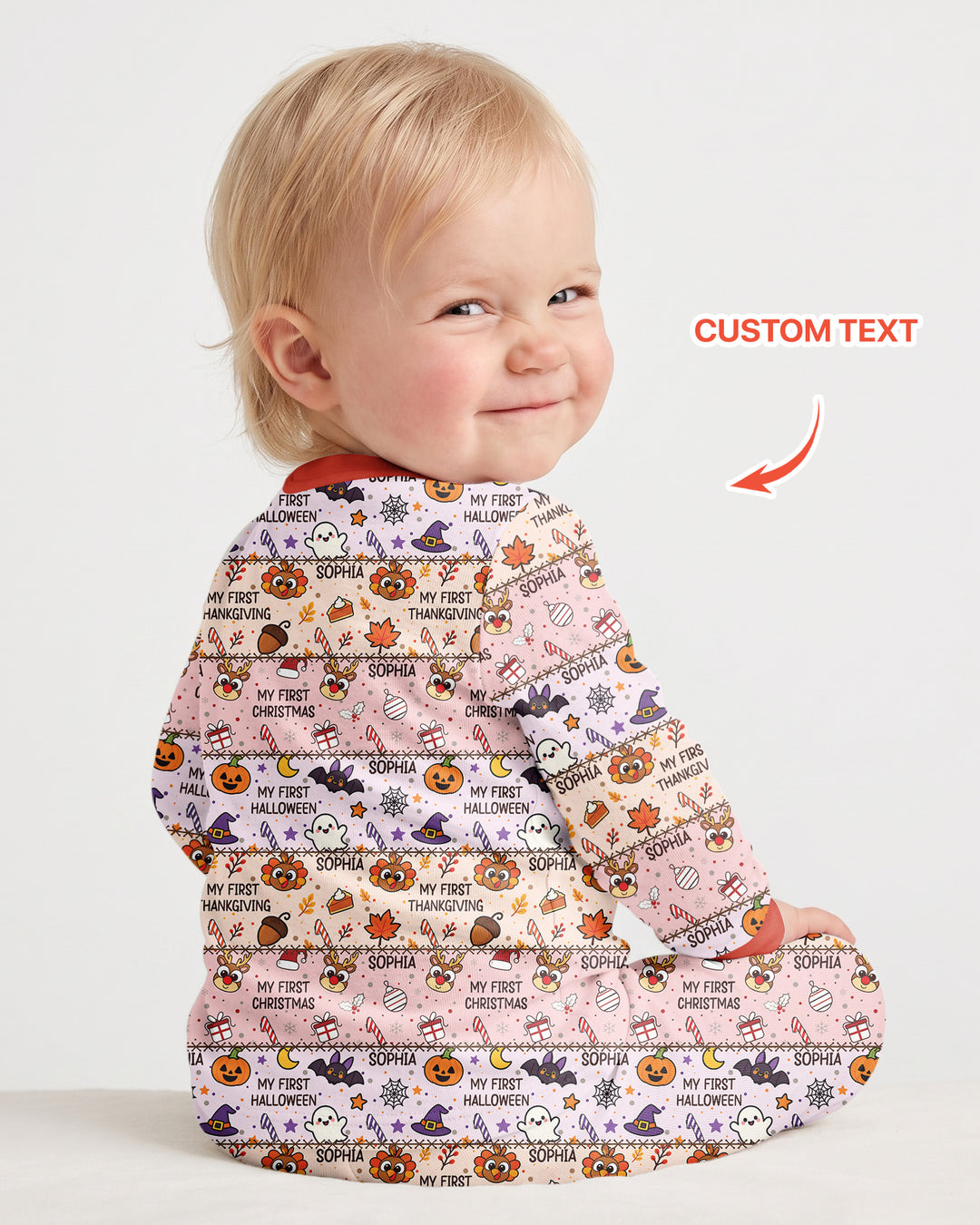 Custom Name My First Hallothanksmas Bamboo Two Piece Long Sleeve Pajama Set