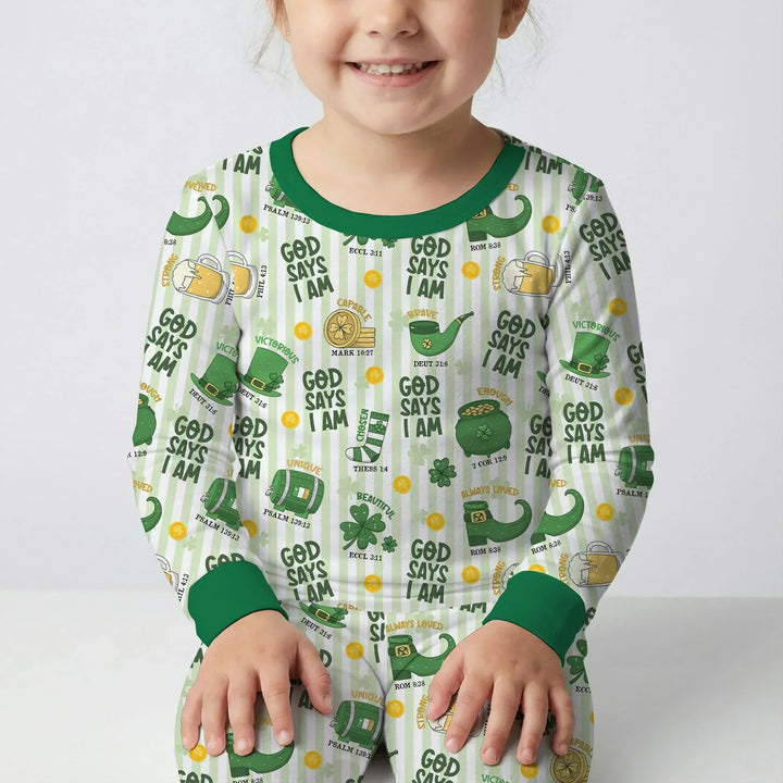 God Says I Am - Lucky & Loved Bamboo Two Piece Long Sleeve Pajama Set