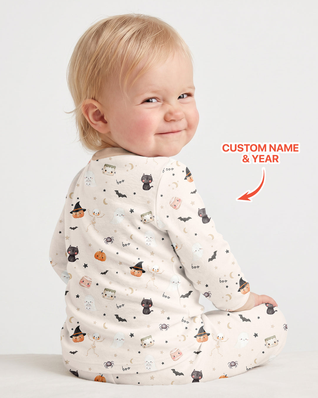 Personalised Baby First Halloween Bamboo Two Piece Long Sleeve Pajama Set