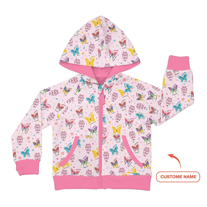 God Says I Am Girl Custom Name Bamboo Zip Hoodie