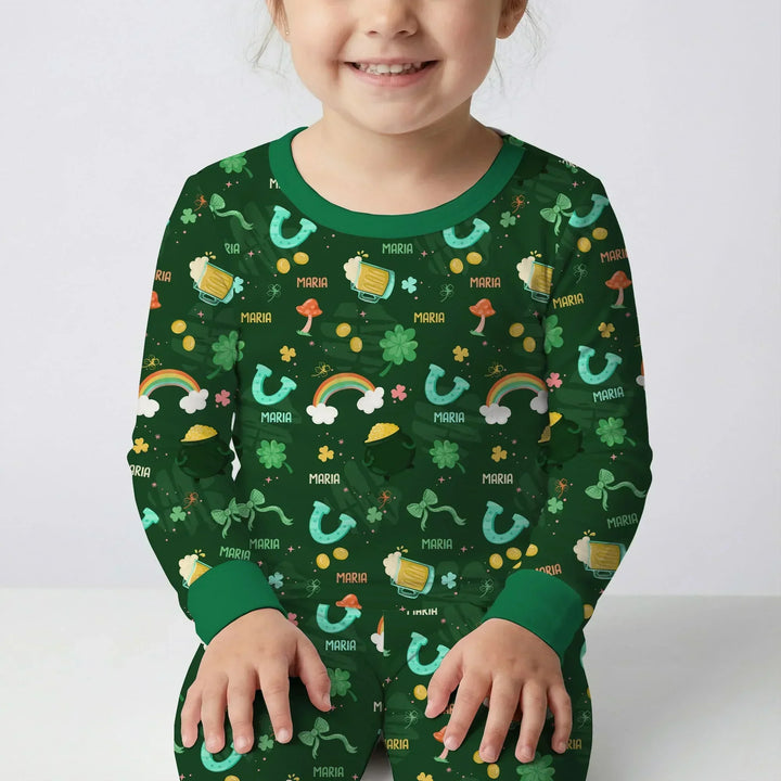 Custom Name Sprinkle Of Luck Bamboo Two Piece Long Sleeve Pajama Set