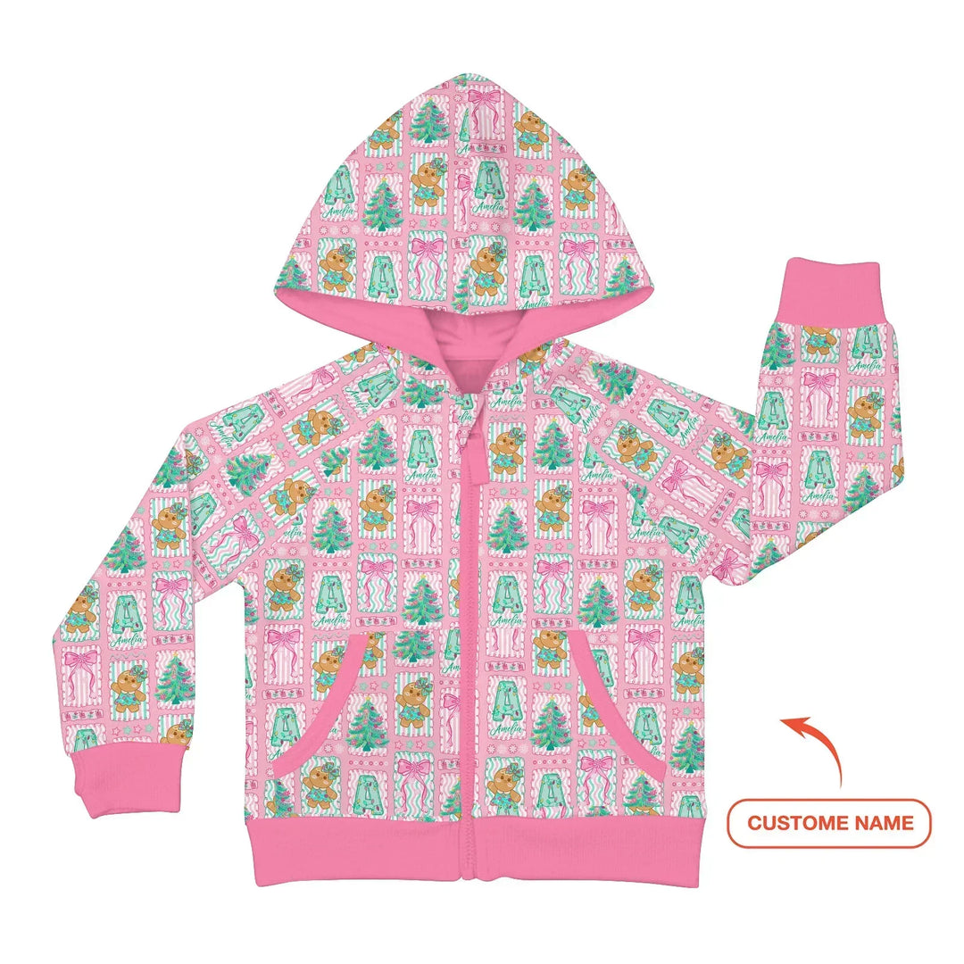 Custom Name "Merry Pink Christmas" Bamboo Zip Hoodie