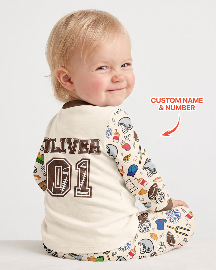 On Sundays We Watch Football With Daddy Family Matching Bamboo Two Piece Long Sleeve Pajama Set