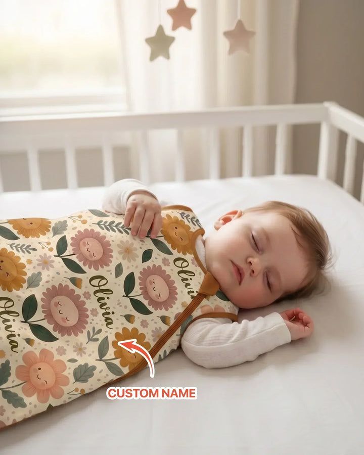 Custom Name Happy Baby Flower Bamboo Sleep Bag