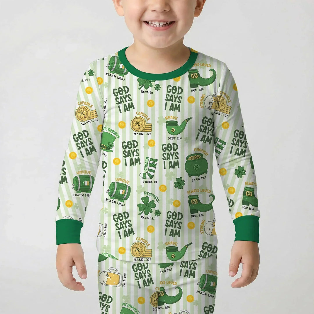 God Says I Am - Lucky & Loved Bamboo Two Piece Long Sleeve Pajama Set
