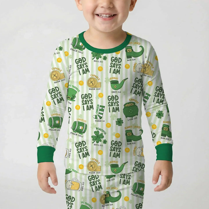 God Says I Am - Lucky & Loved Bamboo Two Piece Long Sleeve Pajama Set