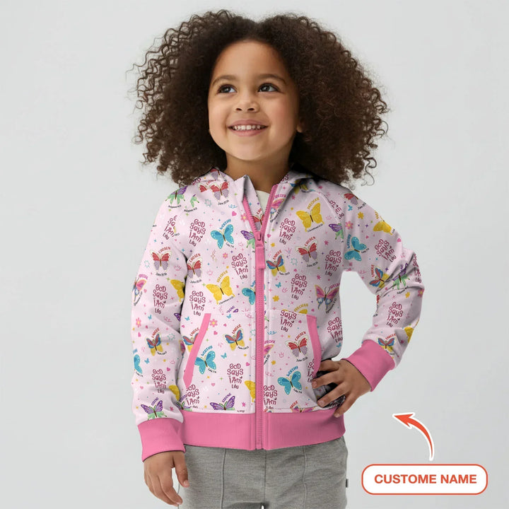 God Says I Am Girl Custom Name Bamboo Zip Hoodie