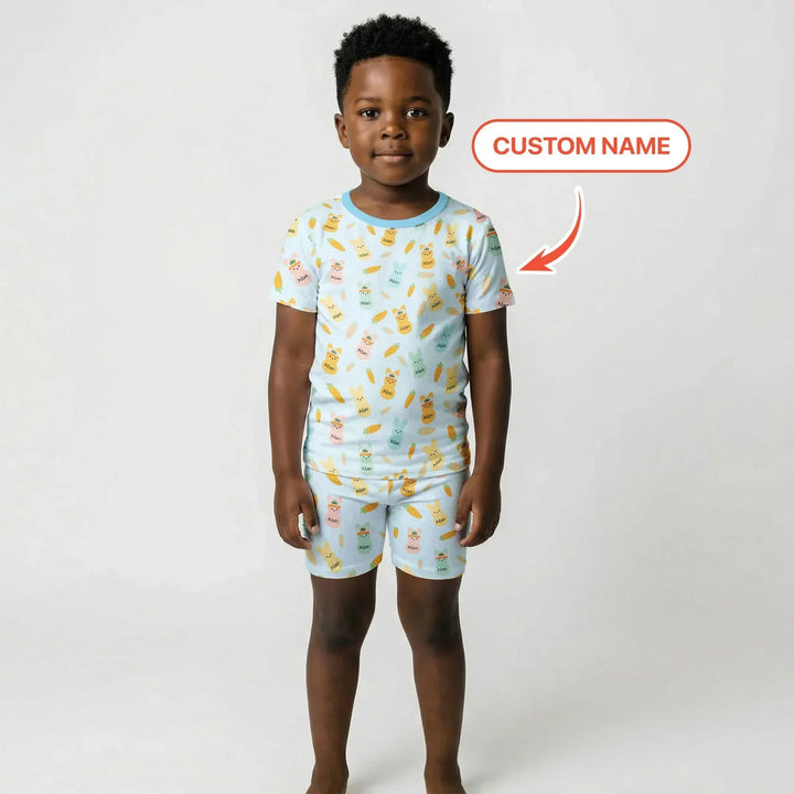 Zweiteiliges Pyjama-Set mit kurzen Ärmeln und Shorts im Sommer-Design