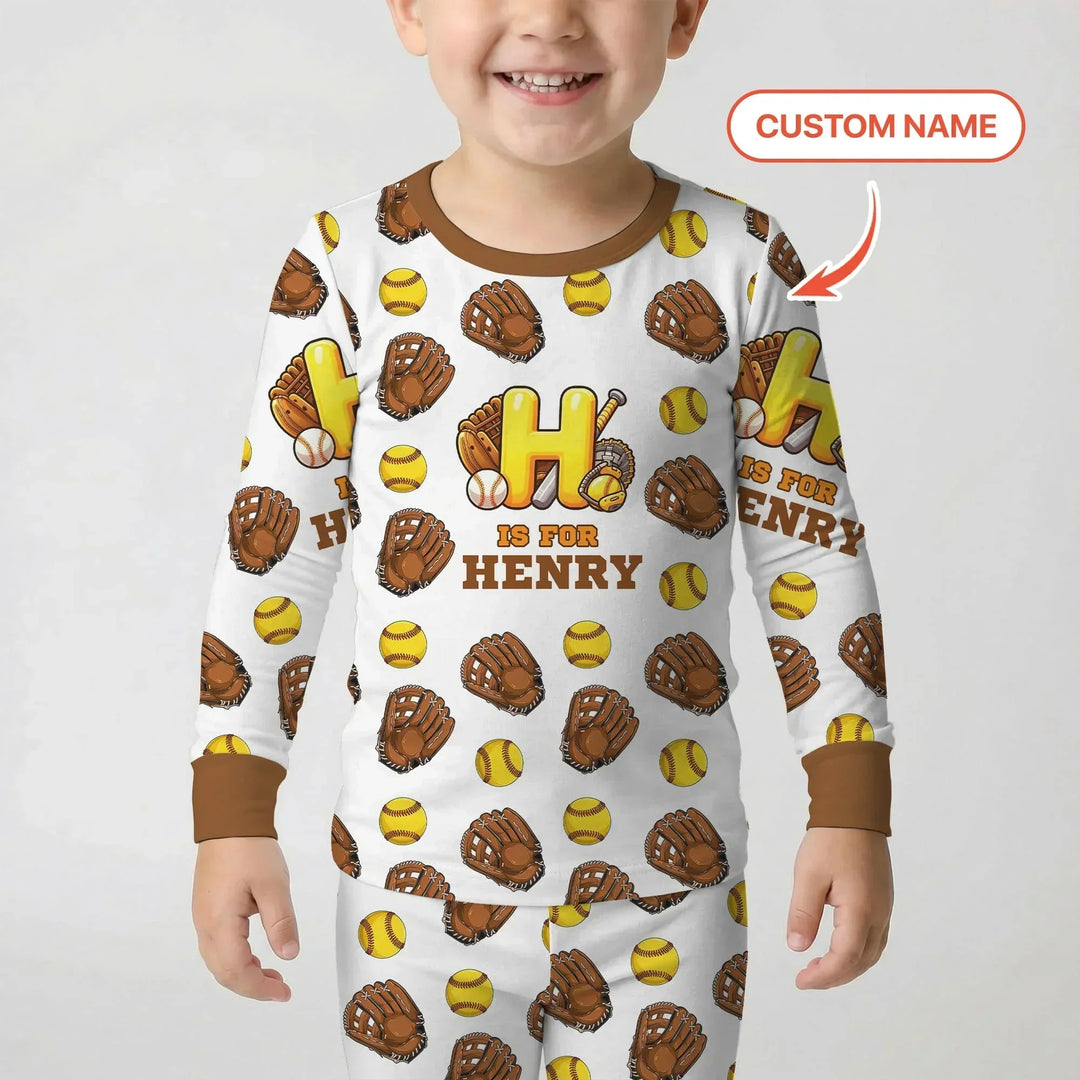 Softball Patterns Customized Bamboo Two Piece Long Sleeve Pajama Set