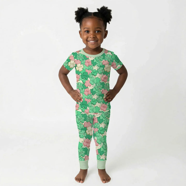 Lucky Vibes Shamrock Bamboo Two Piece Short Sleeve Pajama Set