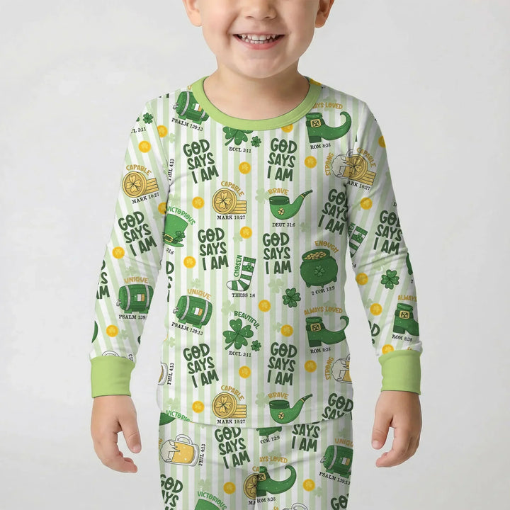 God Says I Am - Lucky & Loved Bamboo Two Piece Long Sleeve Pajama Set
