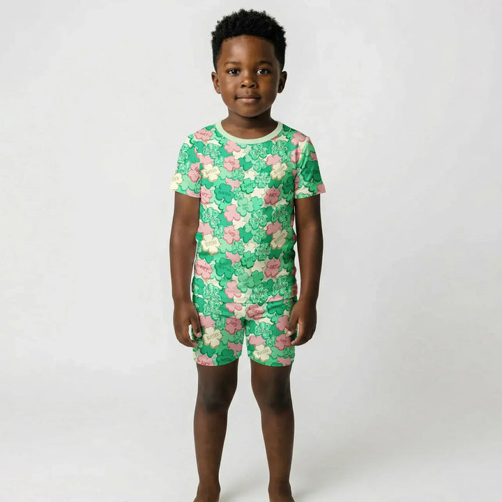 Lucky Vibes Shamrock Bamboo Two Piece Short Sleeve Shorts Pajama Set