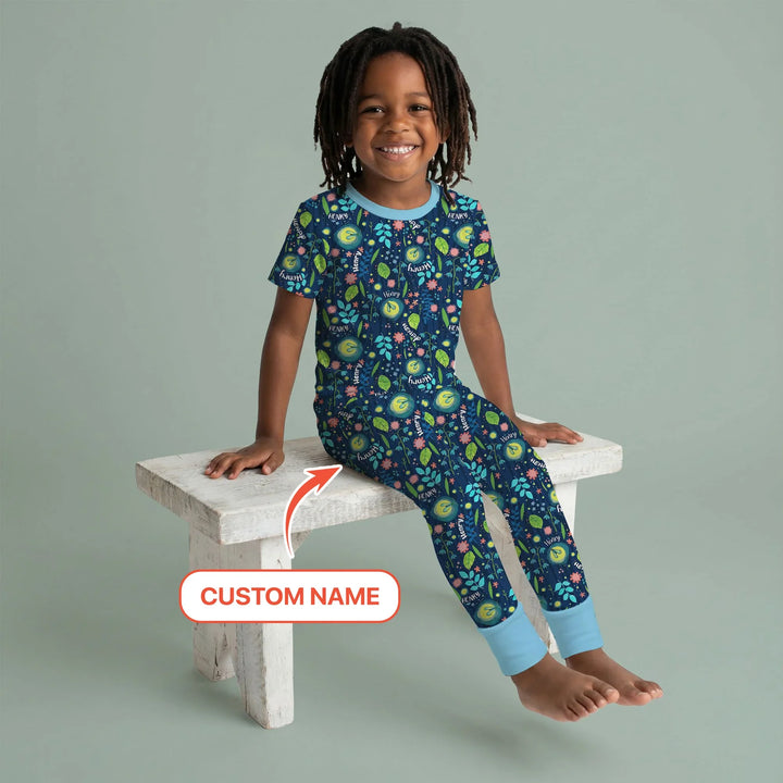 Nighttime Bugs Custom Name Bamboo Two Piece Short Sleeve Pajama Set
