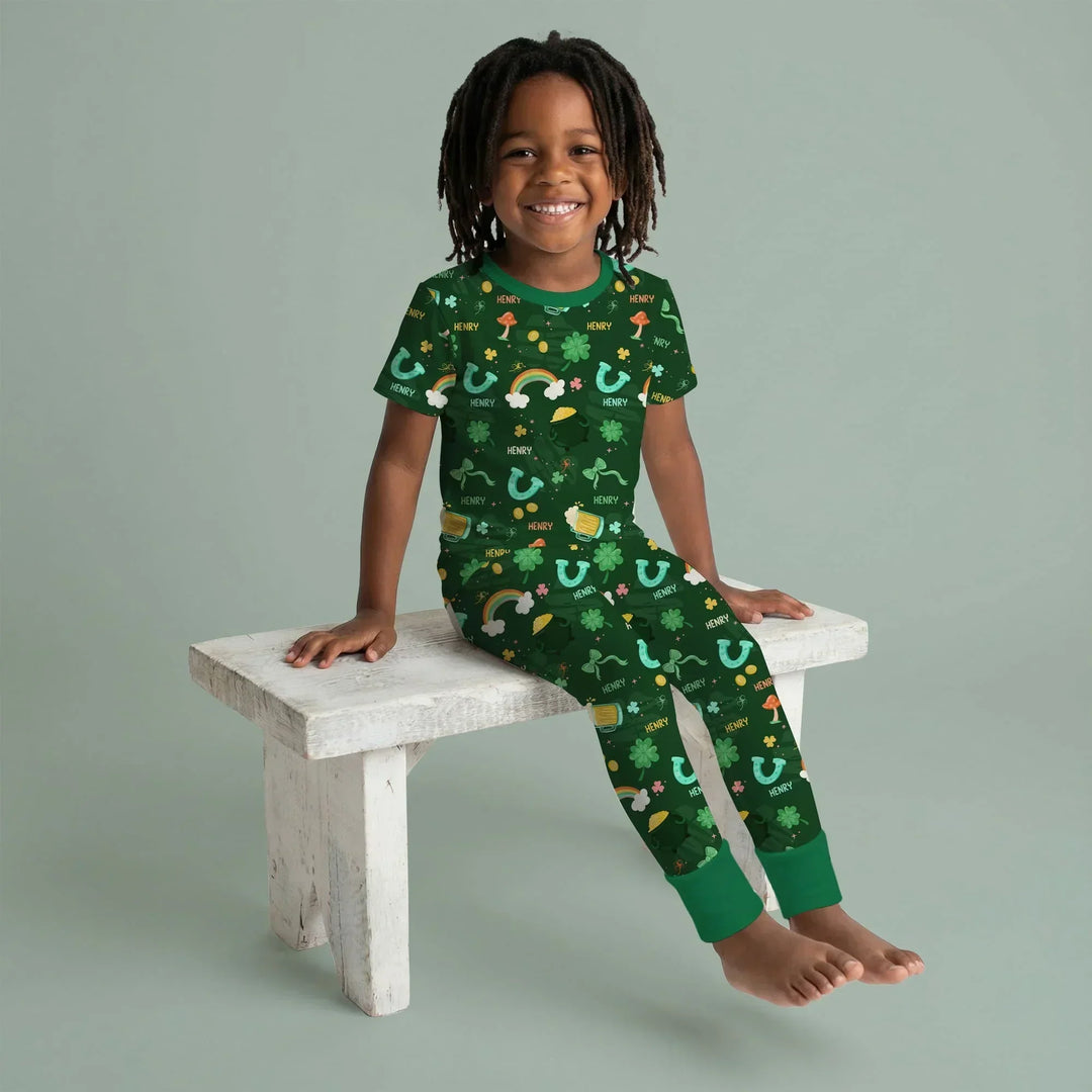 Custom Name Sprinkle Of Luck Bamboo Two Piece Short Sleeve Pajama Set