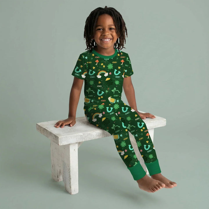 Custom Name Sprinkle Of Luck Bamboo Two Piece Short Sleeve Pajama Set