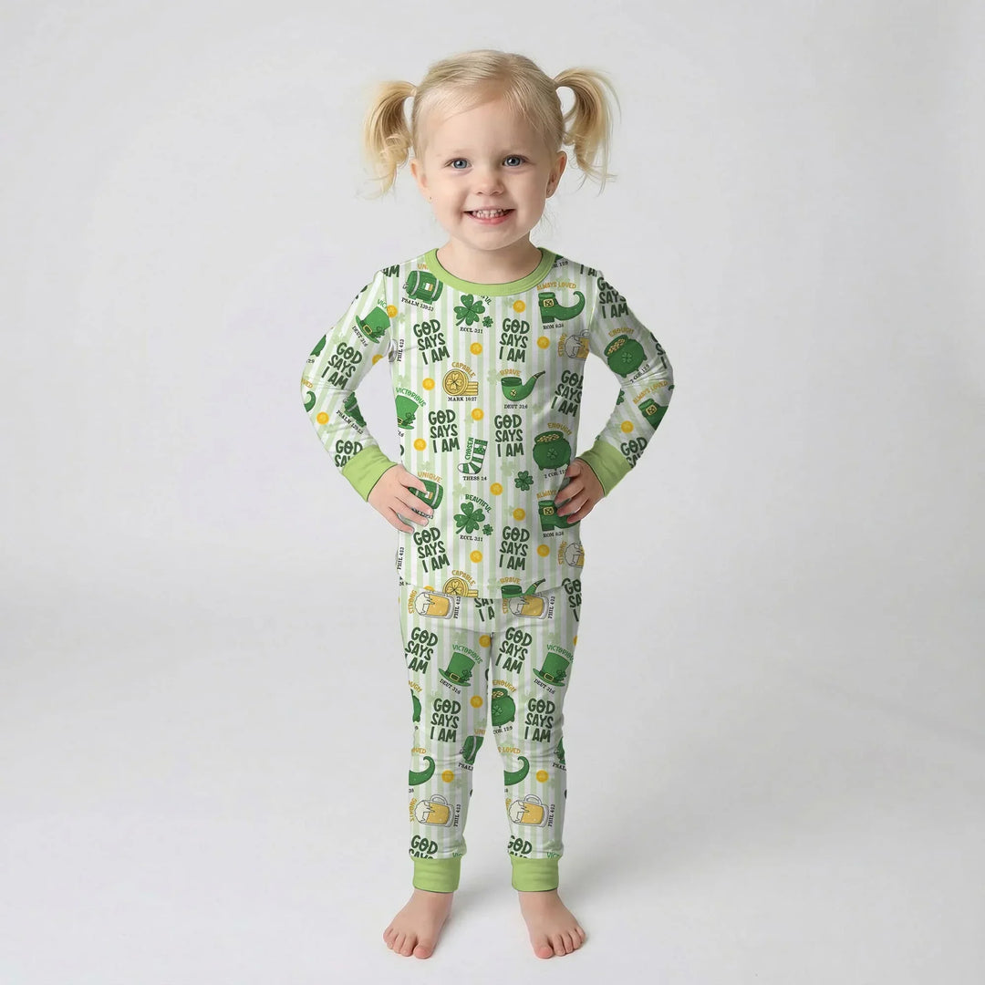 God Says I Am - Lucky & Loved Bamboo Two Piece Long Sleeve Pajama Set