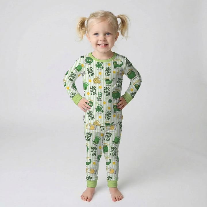 God Says I Am - Lucky & Loved Bamboo Two Piece Long Sleeve Pajama Set