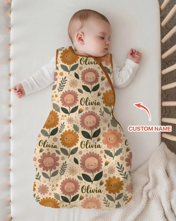 Custom Name Happy Baby Flower Bamboo Sleep Bag