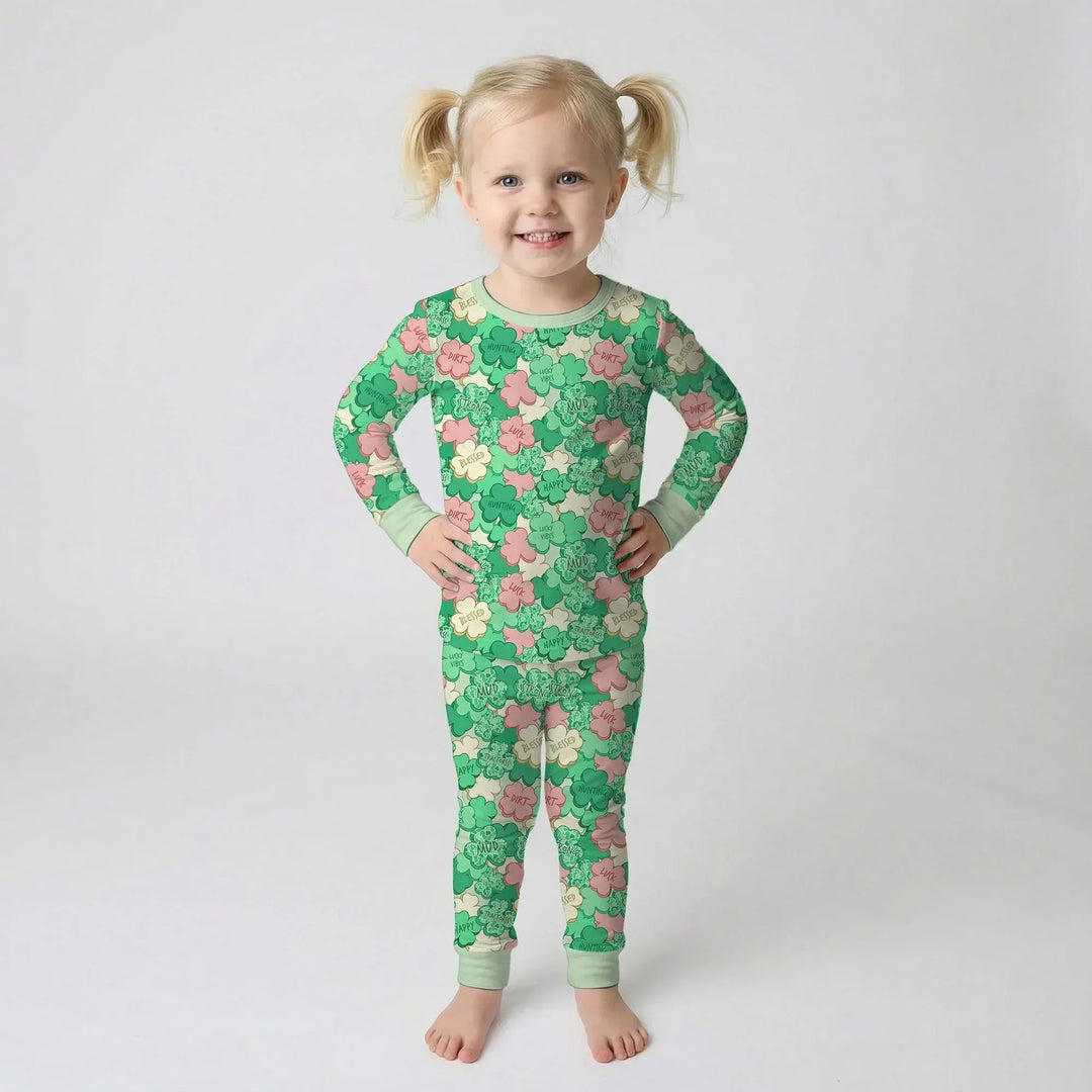 Lucky Vibes Shamrock Bamboo Two Piece Long Sleeve Pajama Set