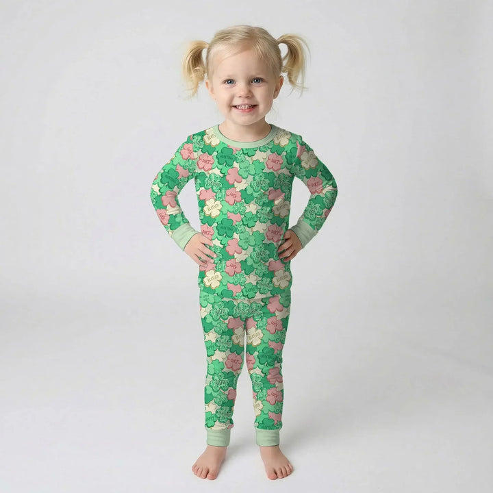 Lucky Vibes Shamrock Bamboo Two Piece Long Sleeve Pajama Set