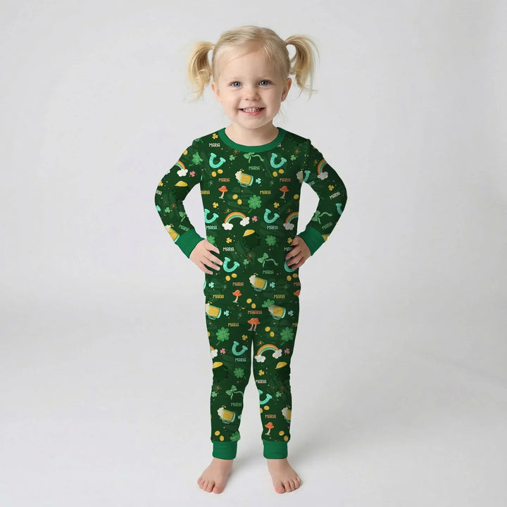 Custom Name Sprinkle Of Luck Bamboo Two Piece Long Sleeve Pajama Set