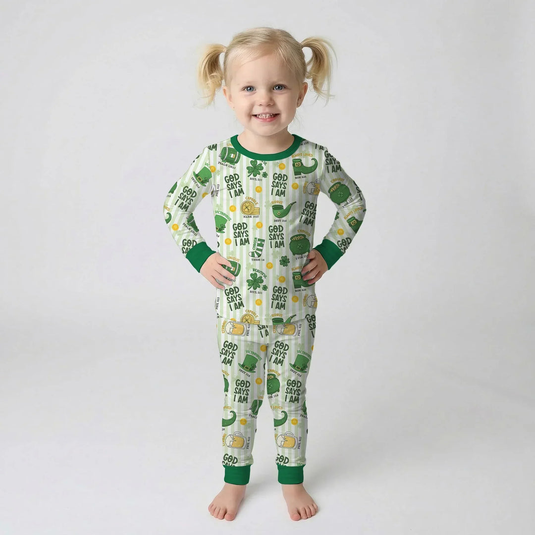 God Says I Am - Lucky & Loved Bamboo Two Piece Long Sleeve Pajama Set