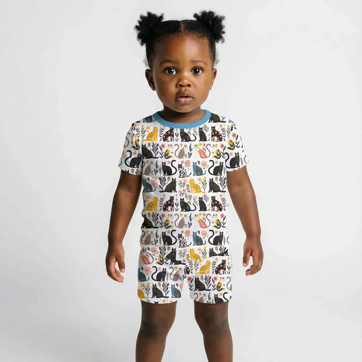 Botanical Cats Bamboo Two Piece Short Sleeve Shorts Pajama Set