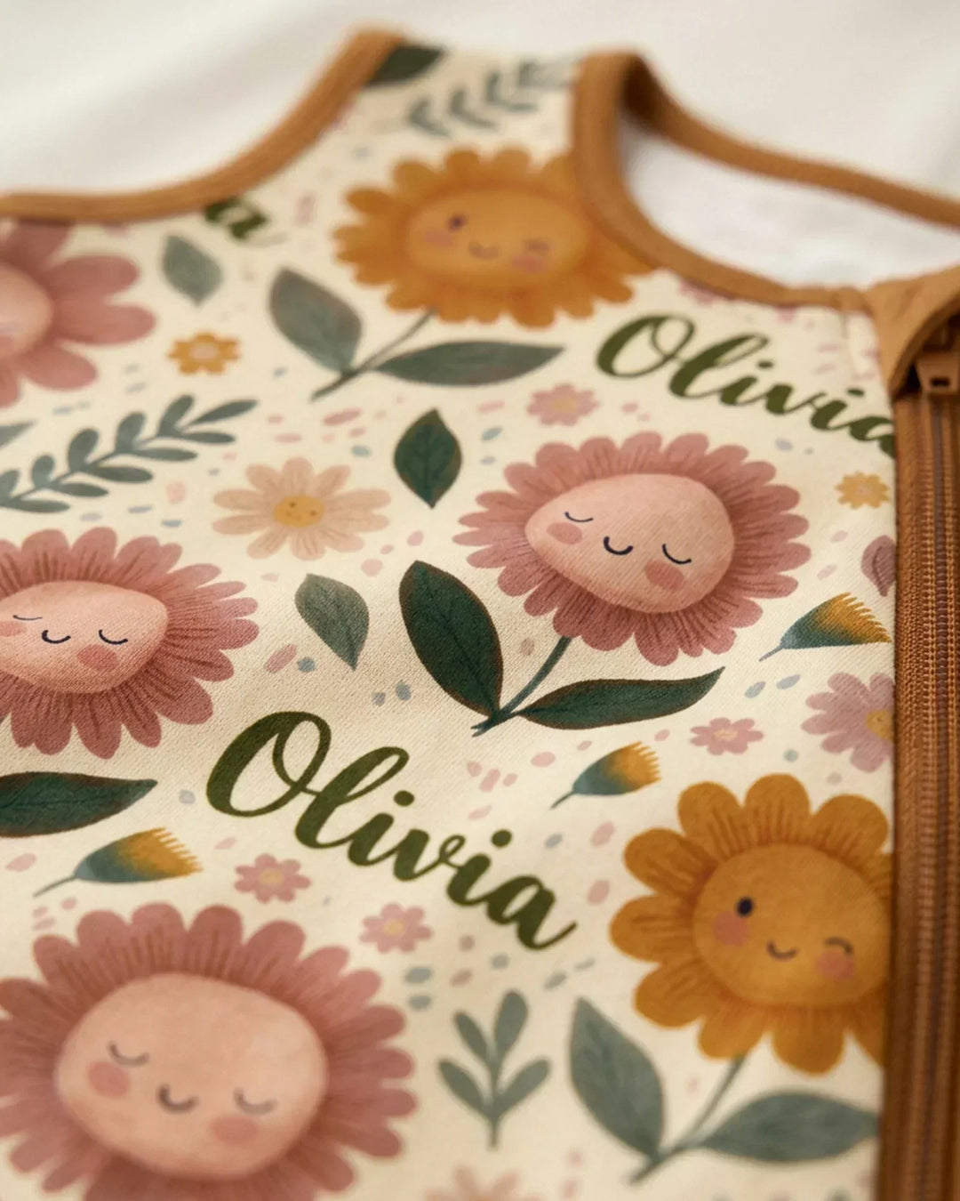 Custom Name Happy Baby Flower Bamboo Sleep Bag