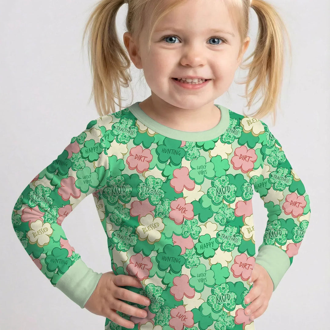 Lucky Vibes Shamrock Bamboo Two Piece Long Sleeve Pajama Set