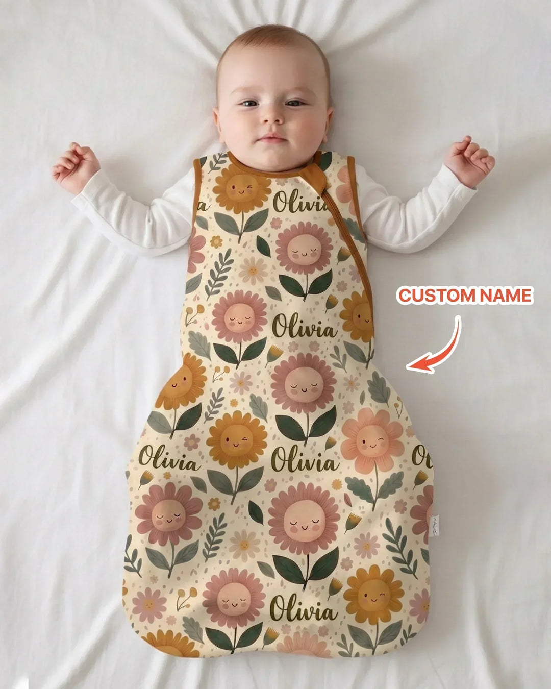 Custom Name Happy Baby Flower Bamboo Sleep Bag