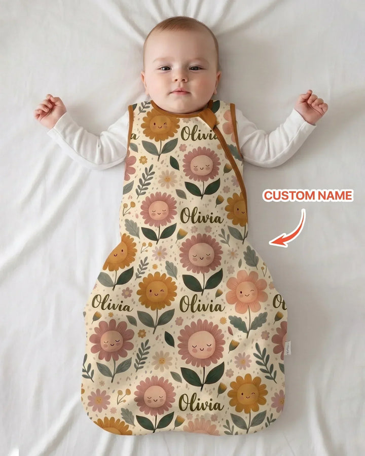 Custom Name Happy Baby Flower Bamboo Sleep Bag
