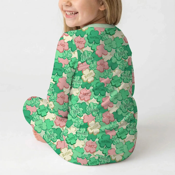 Lucky Vibes Shamrock Bamboo Two Piece Long Sleeve Pajama Set