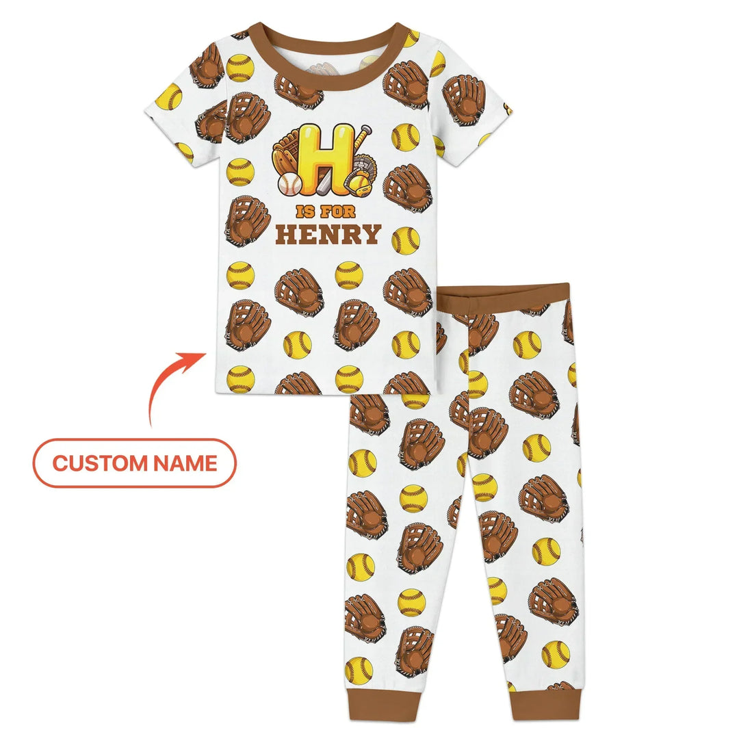 Softball Patterns Customized Bamboo Two Piece Short Sleeve Pajama Set