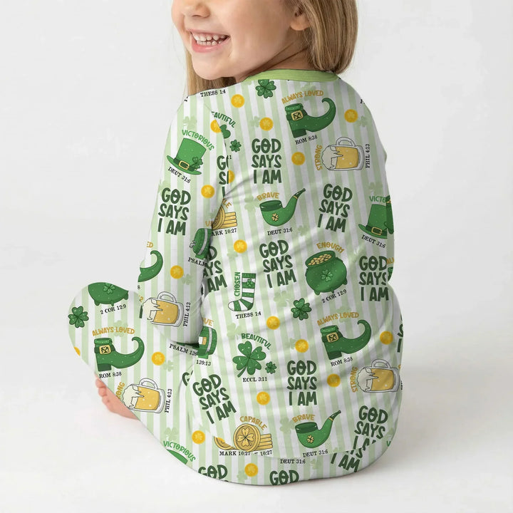 God Says I Am - Lucky & Loved Bamboo Two Piece Long Sleeve Pajama Set