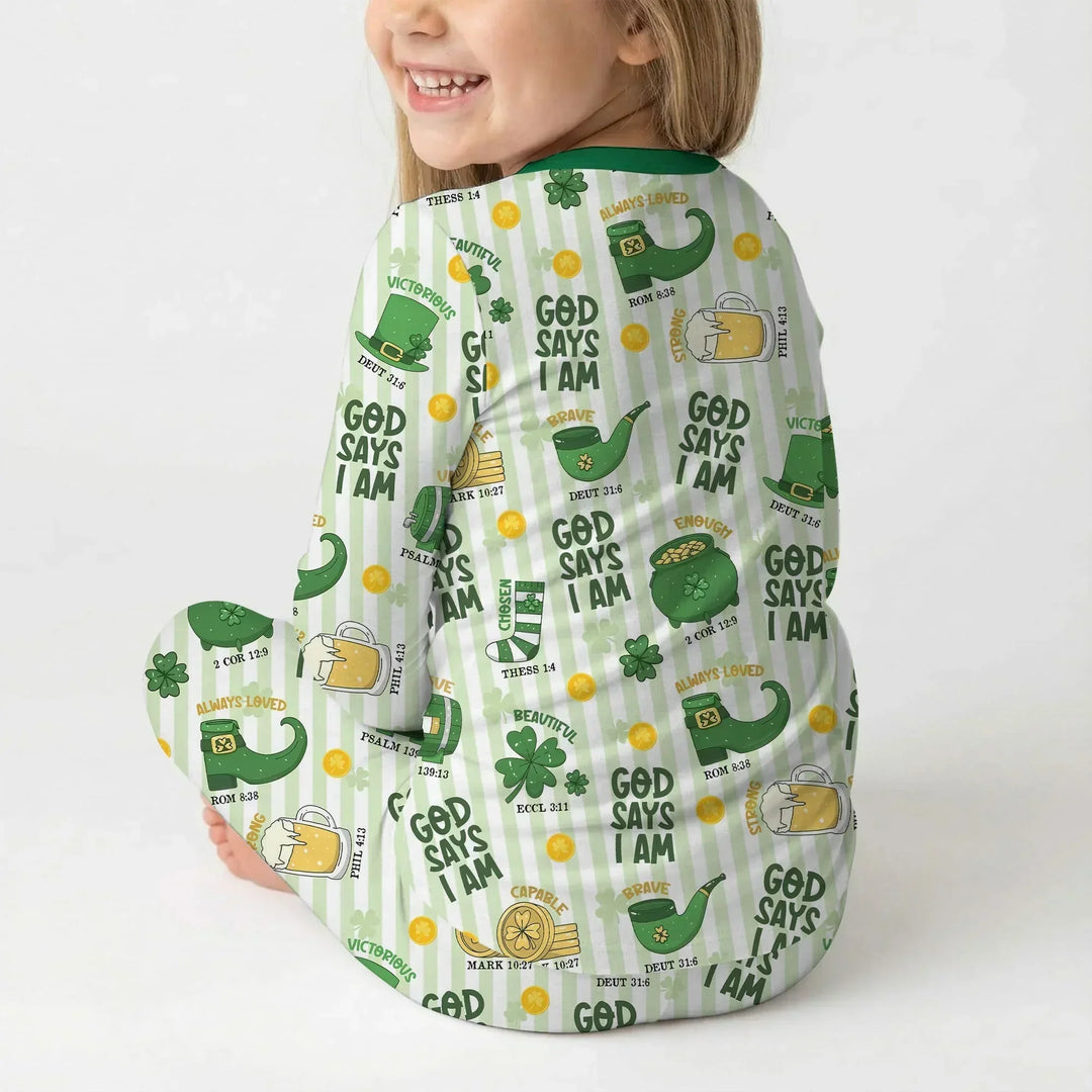 God Says I Am - Lucky & Loved Bamboo Two Piece Long Sleeve Pajama Set